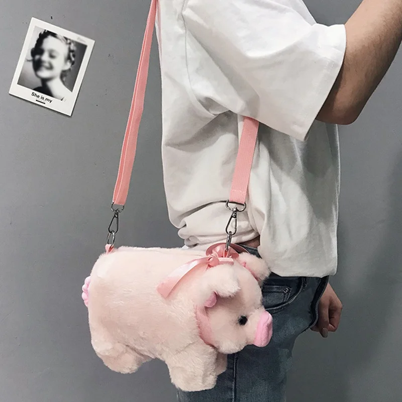 Женская плюшевая сумка через плечо на ремне милая пушистая розовая