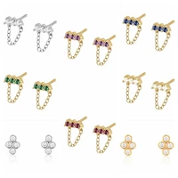 925 sterling silver mini chain stud earring for women minimalist cross crystal earring anniversary party female charm jewelry