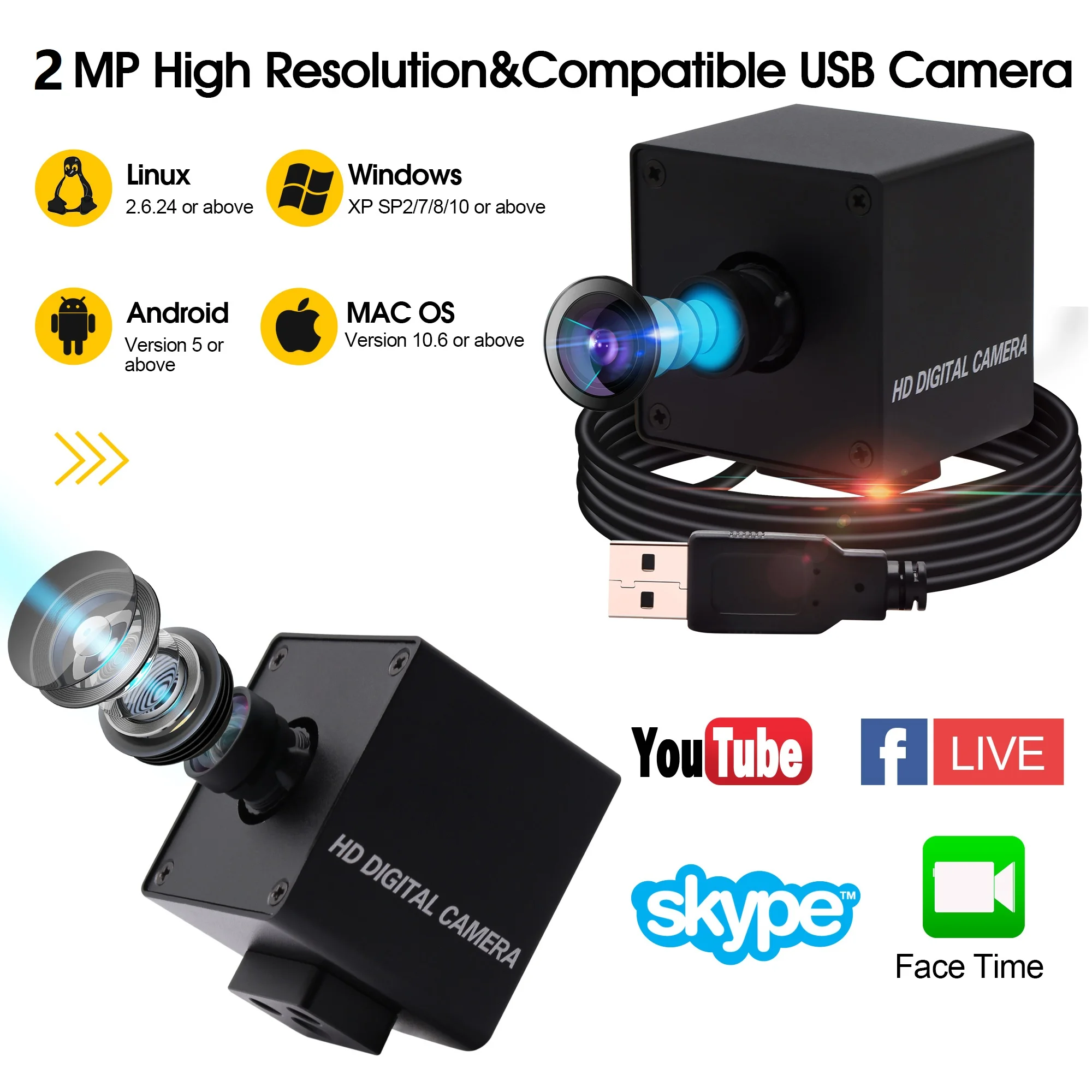 USB веб камера 2 Мп 1080P Full HD CMOS OV2710 30/60/100fps высокоскоростная с бесплатным драйвером UVC