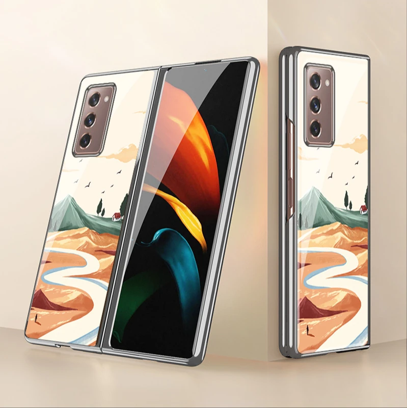 

Samsung folding W21 mobile phone case zfold2 glass protective case f9160 personality female w2021 creative electroplating man