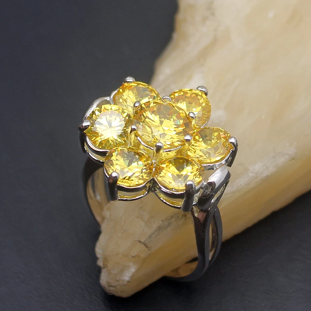 Glowing Sunshine MultiStone Yellow Citrine 925 Sterling Silver Charms Band Ring Size 9 H296 | Украшения и аксессуары