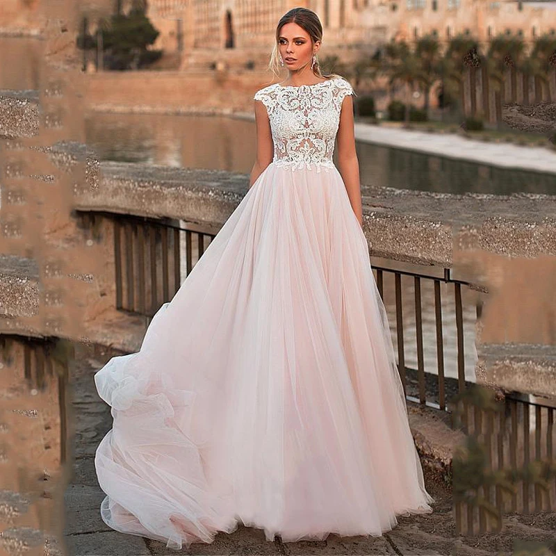 Женское свадебное платье кружевное трапециевидной формы с рукавами крылышками и