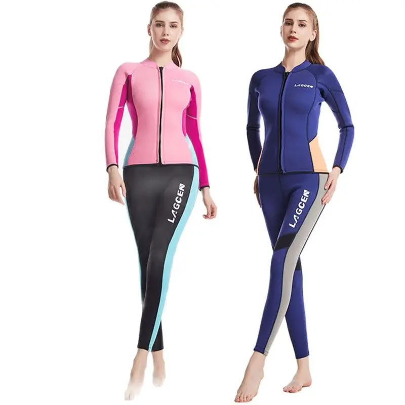 LAGCEN 2.5mm Neoprene Wetsuit Women Long Sleeve Scuba Diving suit Female Surfing Snorkeling 2 pieces set Winter thermal Swimsuit