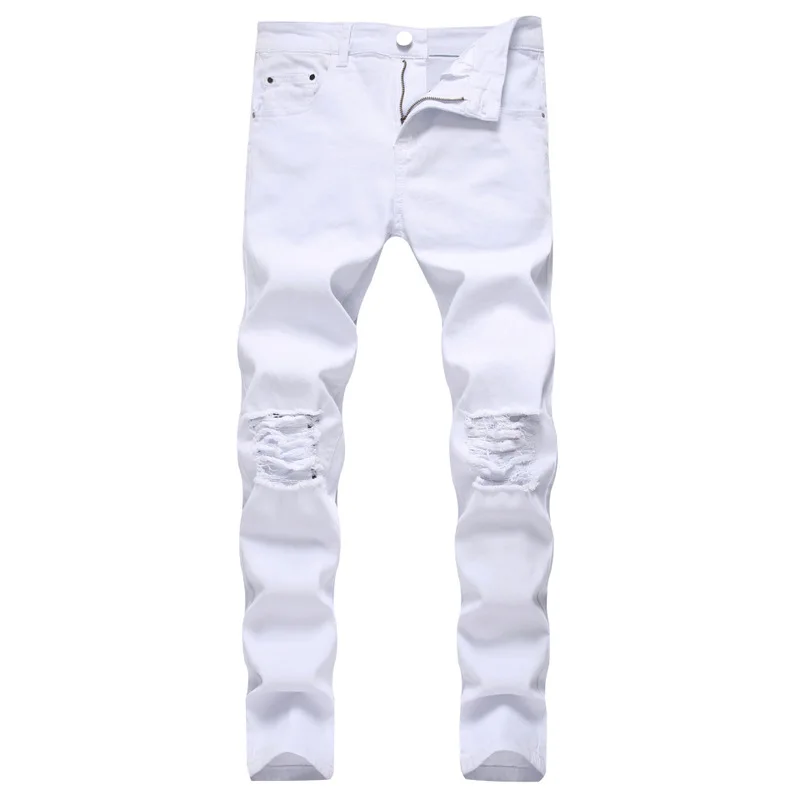

Cowboy European And American Popular Logo High Street Pure Black Skinny Little Elastic Jeans Men's Cultivate Morality