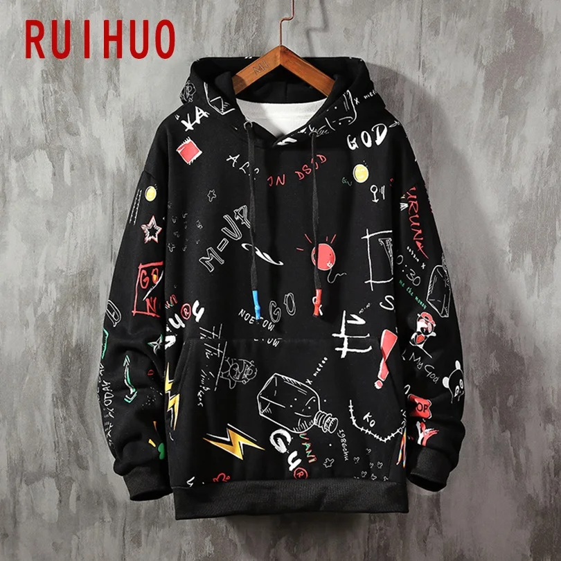 

RUIHUO White Harajuku Hoodie Sweatshirt Hip Hop Men's Hoodies Japanese Streetwear Men's Clothing 2021 New M-5XL