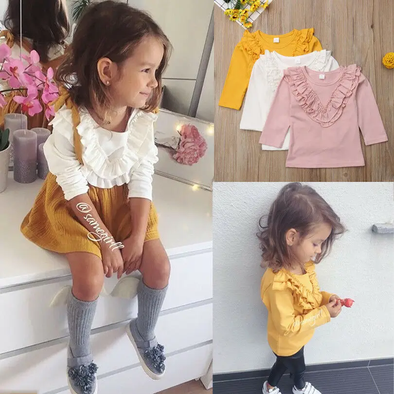 

New Arrival Baby Girls Long Sleeve T-shirt 0-5 Year Children Clothing Blouse Tops Ruffles Baby Girl Clothes