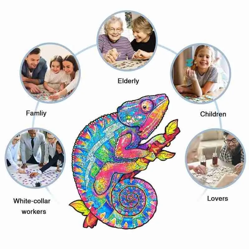 

Unique lizard Wooden Cartoon Design Home Decor Puzzle Jigsaw Pieces Gift 3D Puzzles Xmas Christmas Gift For Kid