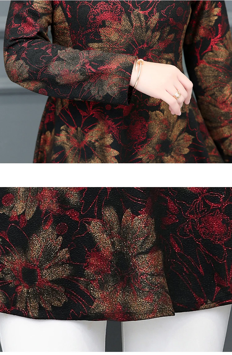 

O-Neck Shirts Printed Mesh Splicing New Autumn 2020 Long Sleeve Plus Size Long Blouses Shirts Dobby Embroidery Women Blouse 805B