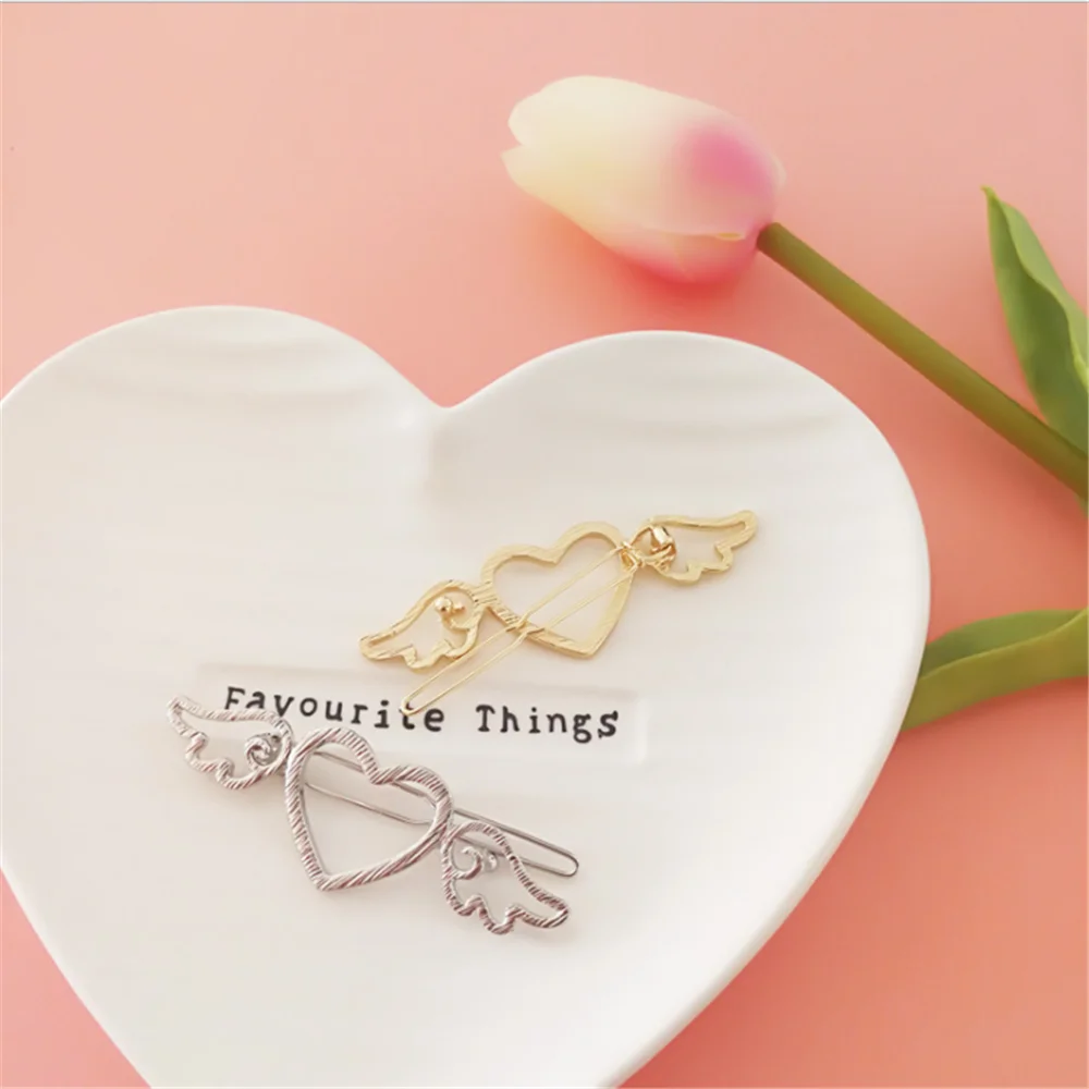 Металлическая Заколка пряжка с крылышками и сердечками для девушек боковые