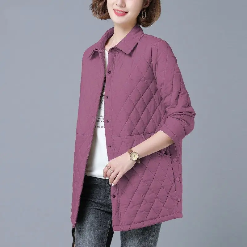 

Women's medium length 2021 new cotton hemp clip cotton loose thickened shirt warm coat Long Sleeve women