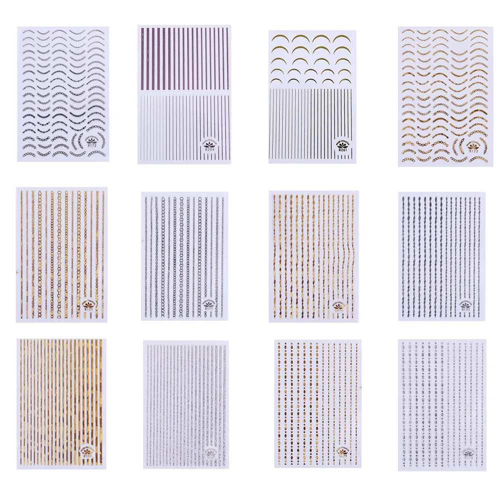 

Nail Art Decoration 1 Pcs Transfer Stickers Horse eye Wave Line Wave Dot Laser Gold and Silver Nail Design Accessories DIY