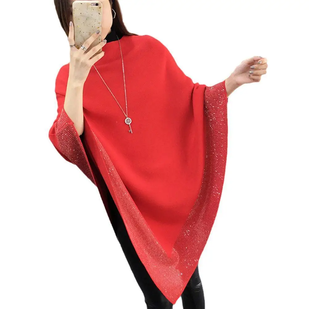 

New Shiny Pearl Embroidery Multicolor Wool Capes With Sleeves Warm Women Fringe Cashmere Cloak Shawl Poncho For Winter Coat