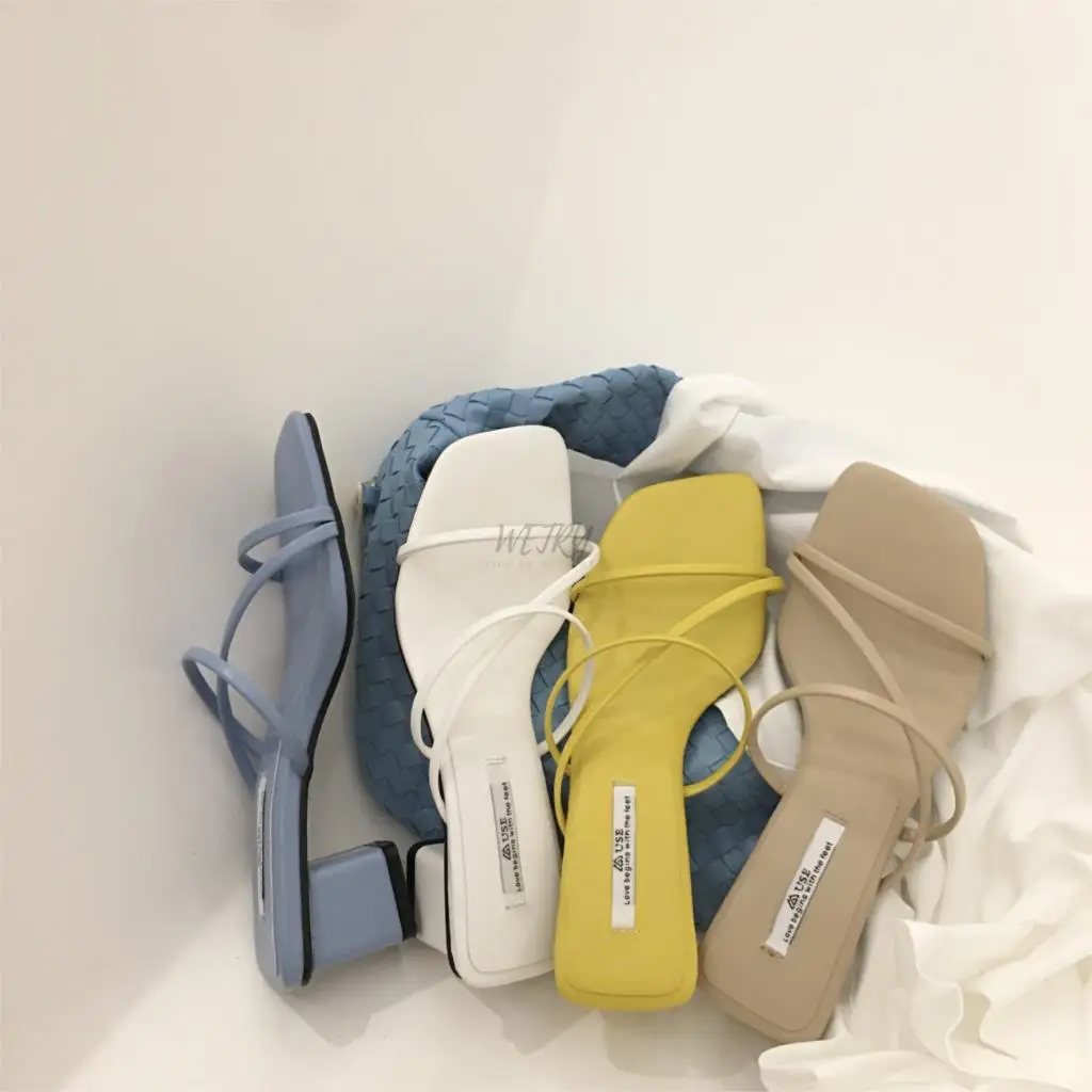 

2020 Fashion Women Slippers Square Heels Slides Women Summer Flip Flop Brand Women Slipper Elegant Slides Shoes zapatillas mujer