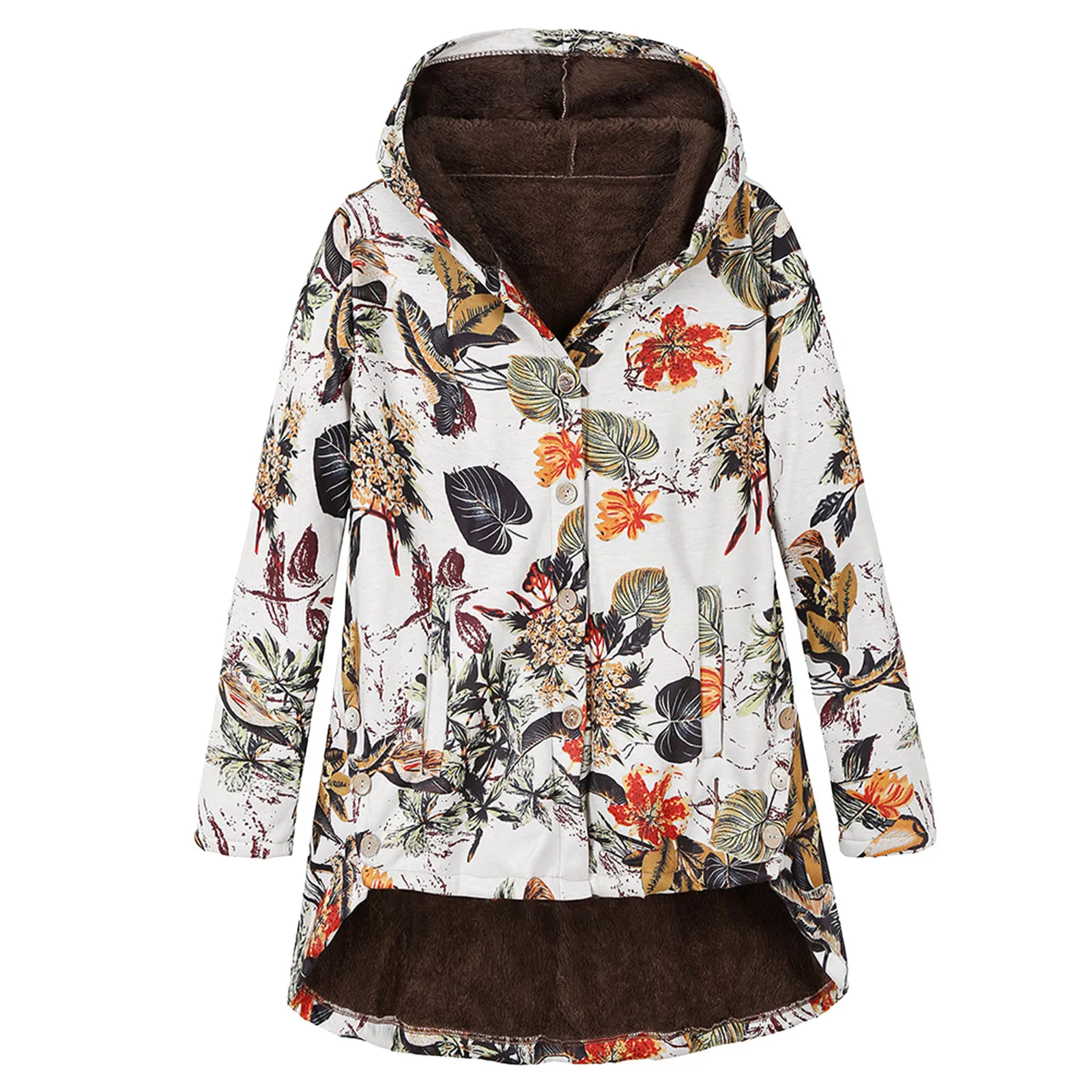 

Women's Floral Print Winter Jacket Warm Plush Fluffy Parkas Windbreaker Casual Zipper Hooded Pocket Vintage Outwear