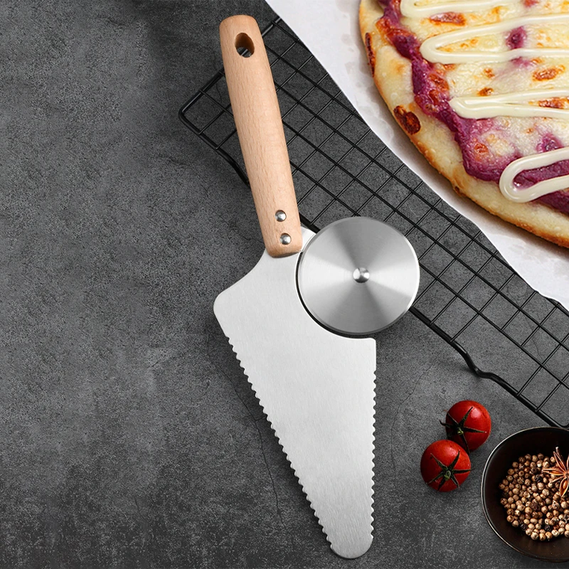 

Stainless Steel Pizza Cutter With Teeth Pastry Bread Pies Knife Shovel Wooden Handle Pizza Cutter Shovel Wooden Handle Kitchen