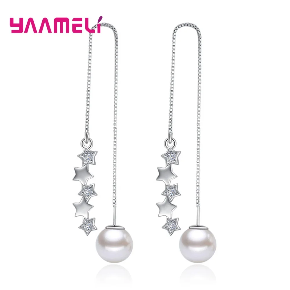 Серьги-капельки с длинной леской и жемчугом для женщин девочек серьги-капельки