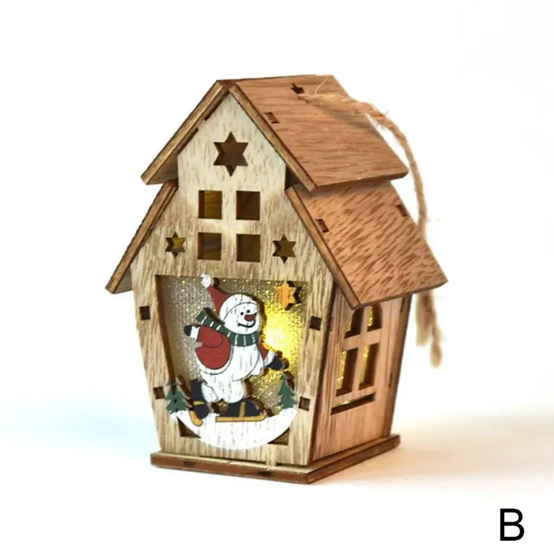 

Christmas Gifts Wooden Luminous Wooden House Saint Children's Diy Handmade P5X3