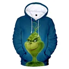 Толстовка с капюшоном для мужчин, зеленый свитшот, худи с рисунком аниме Grinch, одежда для отдыха, модная уличная одежда с 3D рисунком