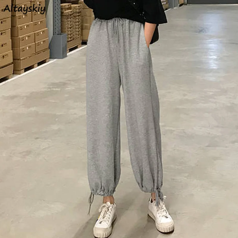 

Casual Pants Women Streetwear Cozy Ulzzang Pure Color Female Spring Drawstring Stylish Bottom Loose Trouser All-match Hipster BF