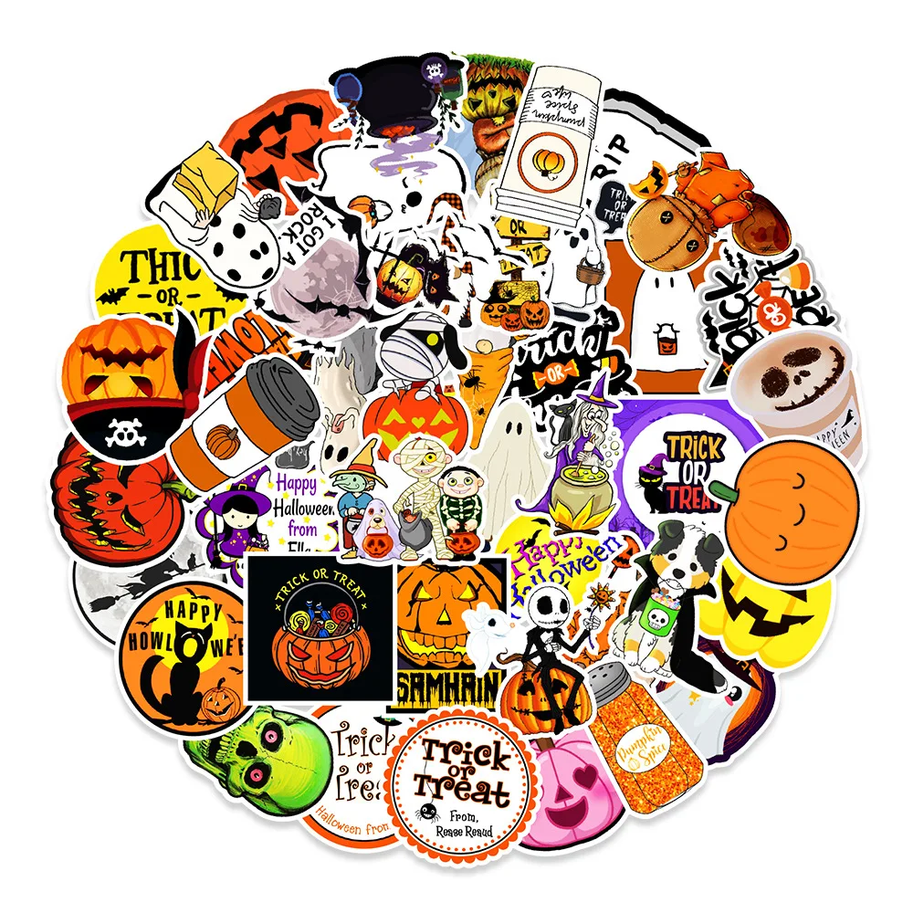 

10/30/50PCS New Halloween Graffiti Waterproof Sticker Suitcase Notebook Refrigerator Skateboard Stationery Box WaterCupWholesale