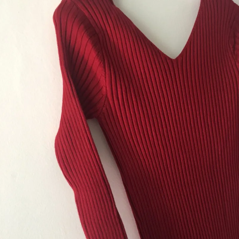 WSYORE Женская Повседневная с длинным рукавом и v-образным вырезом вязаные платья