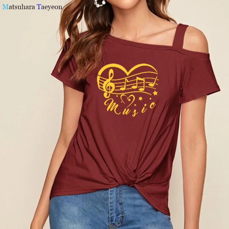 

Music Note Heart Star Letter Print T Shirt Femme Music Lover Gift Summer Cute Tops Shirts for Women Casual Harajuku Tees