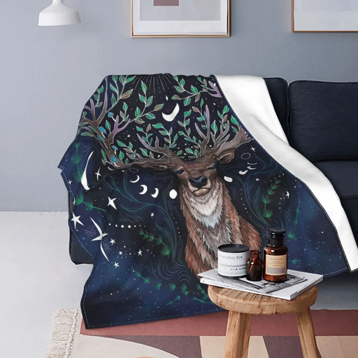 

Одеяло в виде загадочного оленя, Луны, звездного неба, плюшевое Новое мягкое одеяло для постельного белья, для отдыха, осень/зима