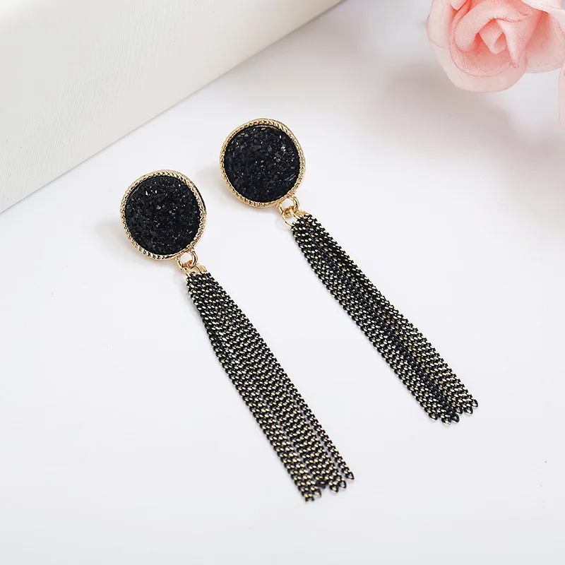 

Classic Luxury Bridal Rhinestone Round Shape Long Tassel Clip on Earrings Non Piercing for Women Statement Earrings Accessories