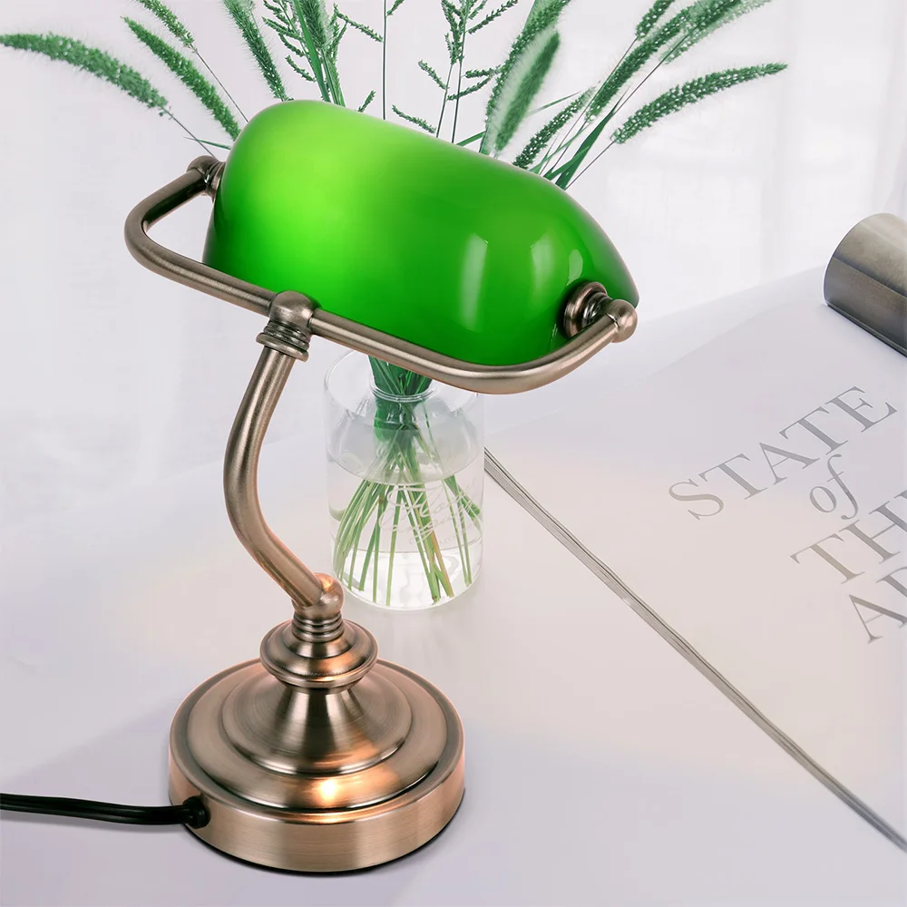 Retro G9 Mini Green Glass Lampshade Table Lamp Classic Banker Bedside Office Library Room Living Room Restaurant Cafe Desk Light
