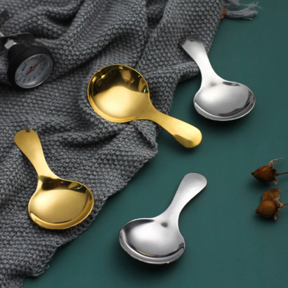 Stainless Steel Spoon Short Handle Tea Coffee Spoon Kitchen Condiment Sugar Salt Spice Scoop Ice Cream Scoop Gold Silver