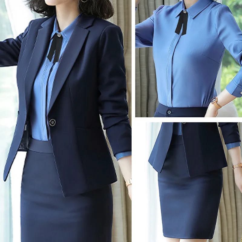 Женский офисный комплект из двух предметов элегантный синий блейзер с длинным