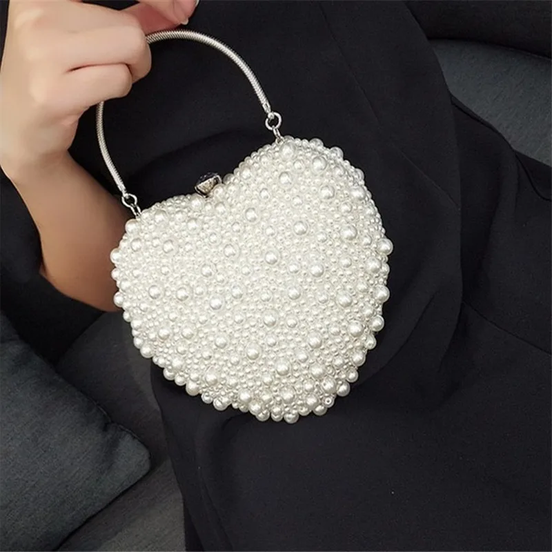 

Women's Clutch Bags Handmade Designer Handbag Heart Pearl Evening Bag Lock Weaving Retro Packet Bag Bridal Bag Shoulder Bag