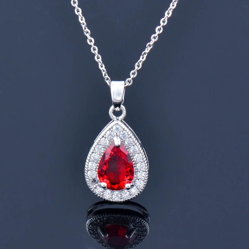 KIOOZOL Red Blue Green White Crystal Teardrop Pendant Silver Color Choker Necklace Classic Ladies Jewelry 2021 Trend 159 KO3 | Украшения и