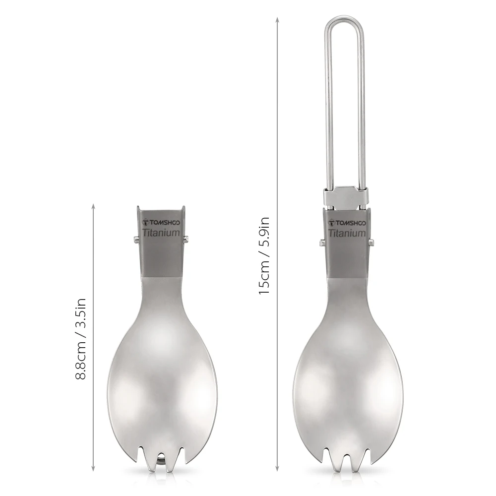 TOMSHOO Titanium Folding Spork Lightweight Outdoor Dinner Flatware for Travel Camping Backpacking Picnic Tableware | Спорт и