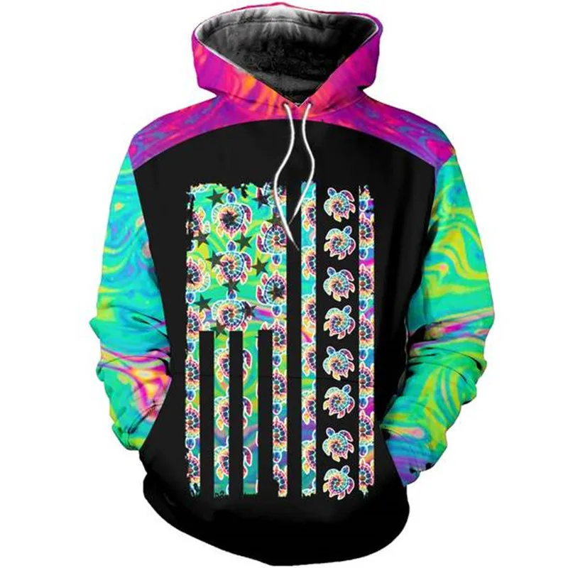 

New colorful turtle Hoodie 3D printed Unisex casual zipper Hoodie casual Street hip hop Sweatshirt