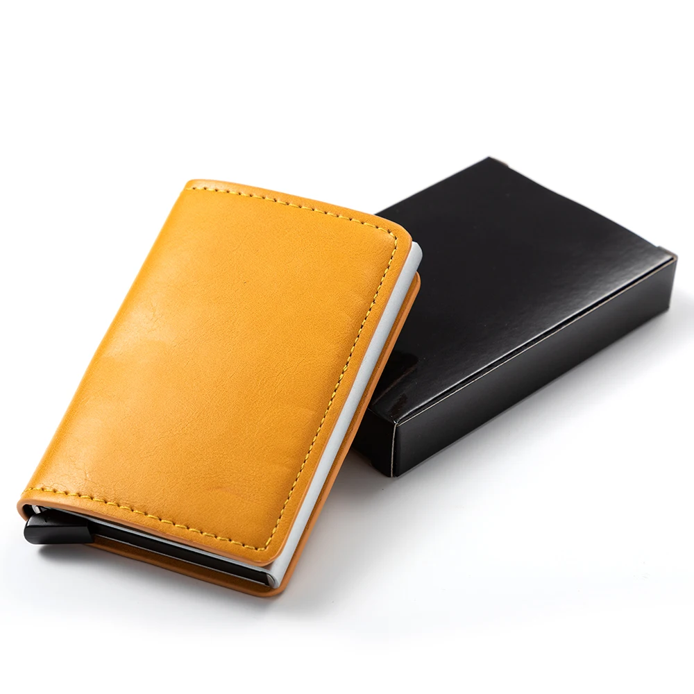 

Casekey RFID Aluminium Alloy Credit Card Holder PU Leather Card Wallet Card Holder for Men Women Automatic Pop Up Card Case