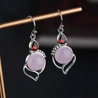 women pink dangle drop earrings ear hook wedding jewelry