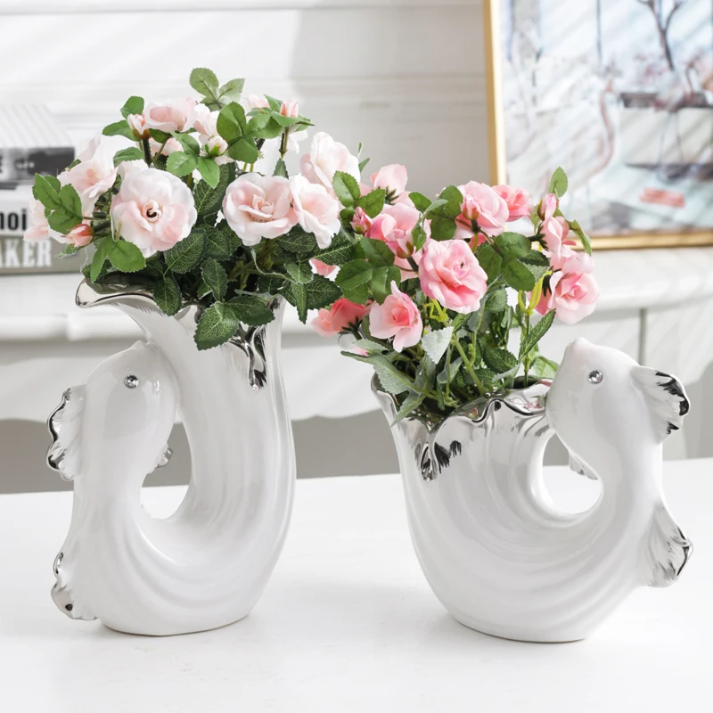 

Black White ceramic Vase home decor Nordic Style luckly fish Flower Vases decoration home ornement housewarming gifts