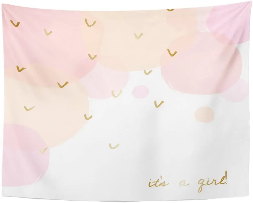 

Дизайн с объявлением о рождении девочки, с золотым сообщением, это и розовые оранжевые акварельные пузырьки в гобелене, домашний декор, стен...