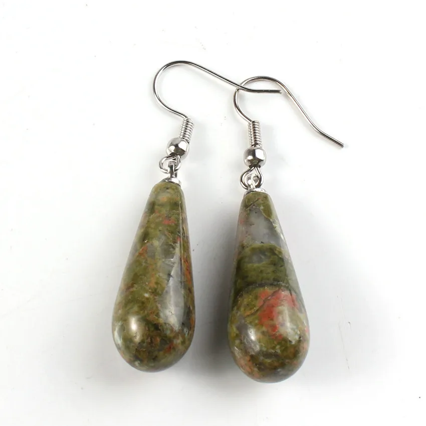 Женские посеребренные серьги FYSL в форме капли воды с малахитовым камнем