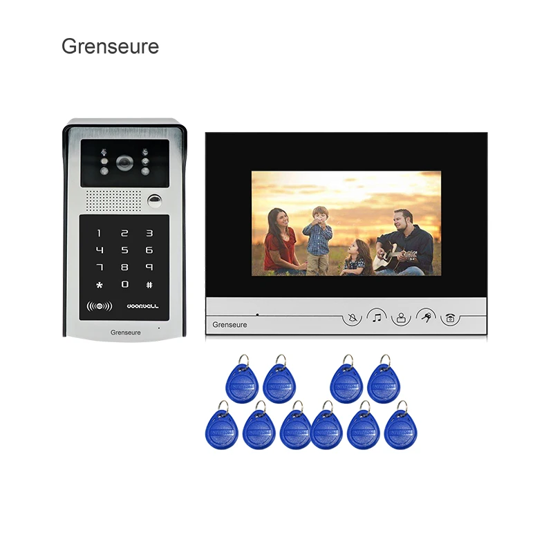 7-дюймовый ЖК-монитор видеодомофон + металлическая Водонепроницаемая RFID