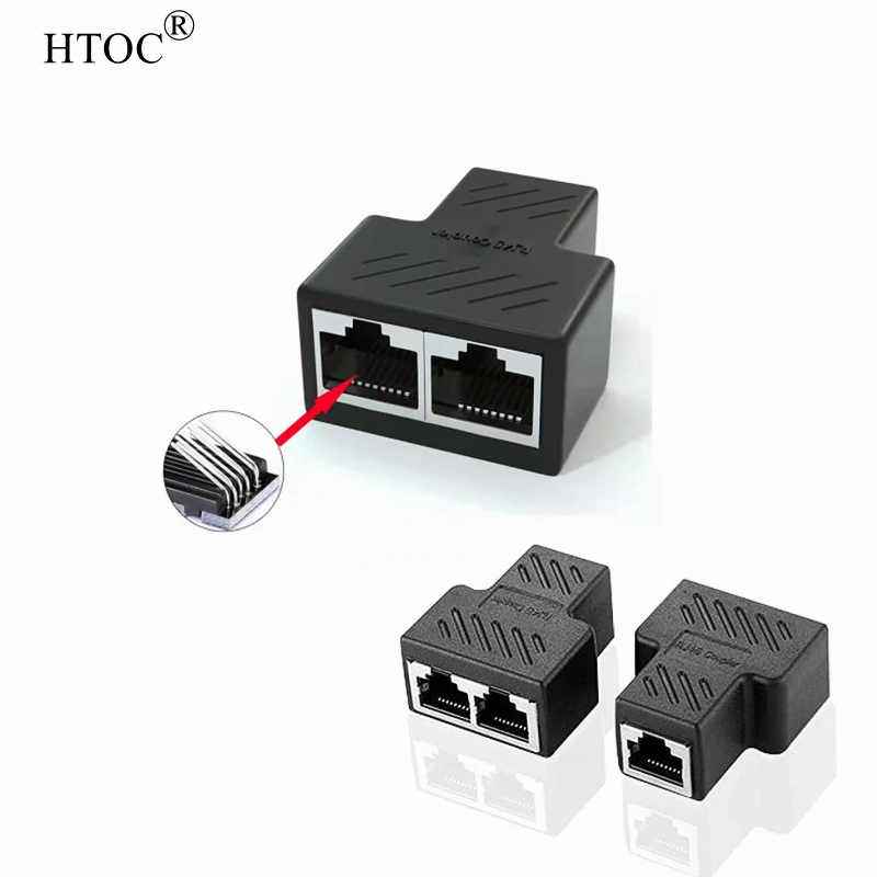 HTOC RJ45 Connector 1 To 2 LAN Ethernet Network Port Splitter Extender CAT5 CAT6 Shielded Tee Head |