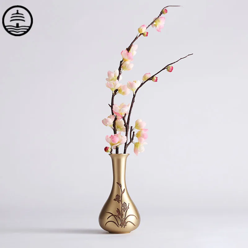 

Бао Гуан та китайская Ретро абстрактная чистая медная живопись Ваза с искусственной орхидеей сушеные цветы композиция из латуни ремесло ст...