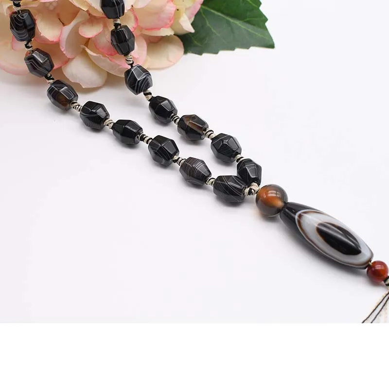 

11 mm Natural black striped agate irregularly shaped smooth stone beads ,39 mm pendant necklaces