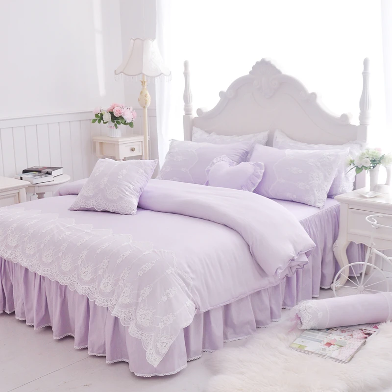 

4/7Pcs Princess style luxury bedding sets queen king size duvet cover set bed skirt set pillowcase silk+cotton+lace bedclothes