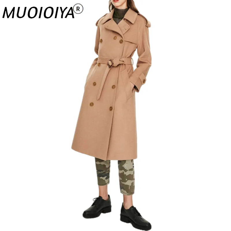 

New Classic Double Breasted Long Wool Coat Women 2021 New Autumn Winter Slim Belted Overcoat Camel Female Outerwear Clothes