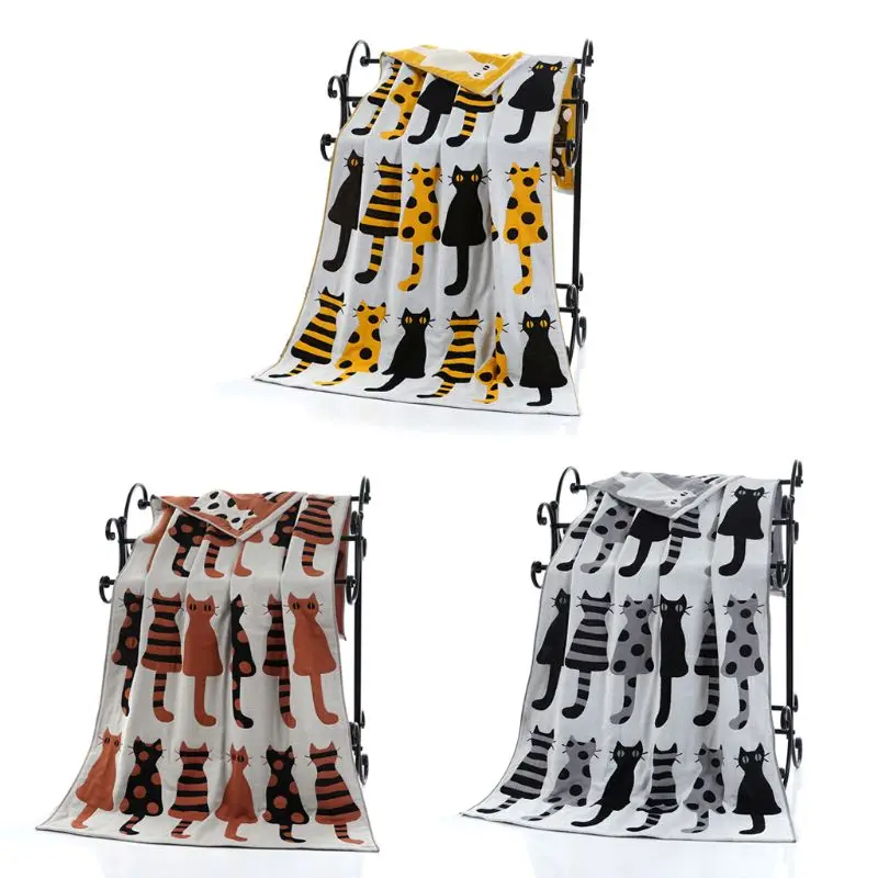 

73x140cm 3 Layers Cotton Gauze Bath Towels Jacquard Cat Fast Drying Washcloths