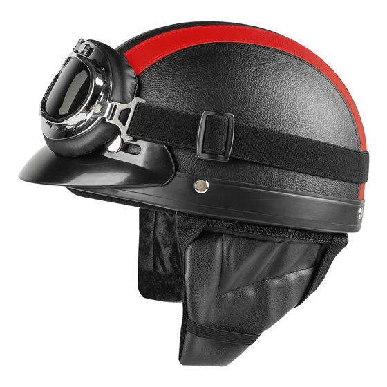 Black Red Зимние мотоциклетные шлемы, велосипедные шлемы с теплой шеей+ козырек, очки из искусственной кожи, велосипедный шлем с открытым полулицом для мужчин и женщин, велосипедный шлем - Цвет: Black Red