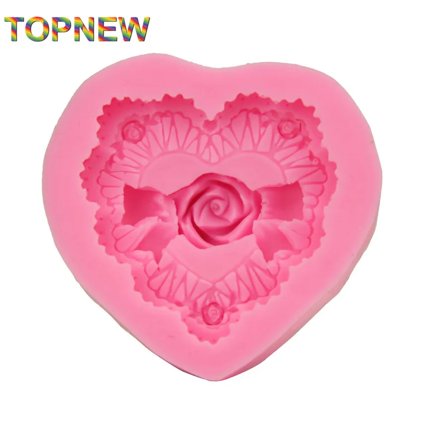 Милые новые милые 3D формы для украшения торта с большим сердцем и розами мыла DIY