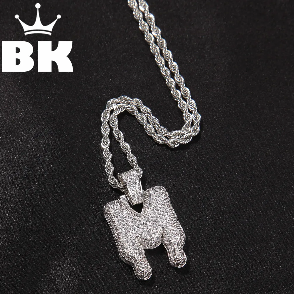 

THE BLING KING CZ Custom Small Square Water Drop Initial Letter Pendant Necklace Iced Out Cubic Zirconia Mens Women Jewelry